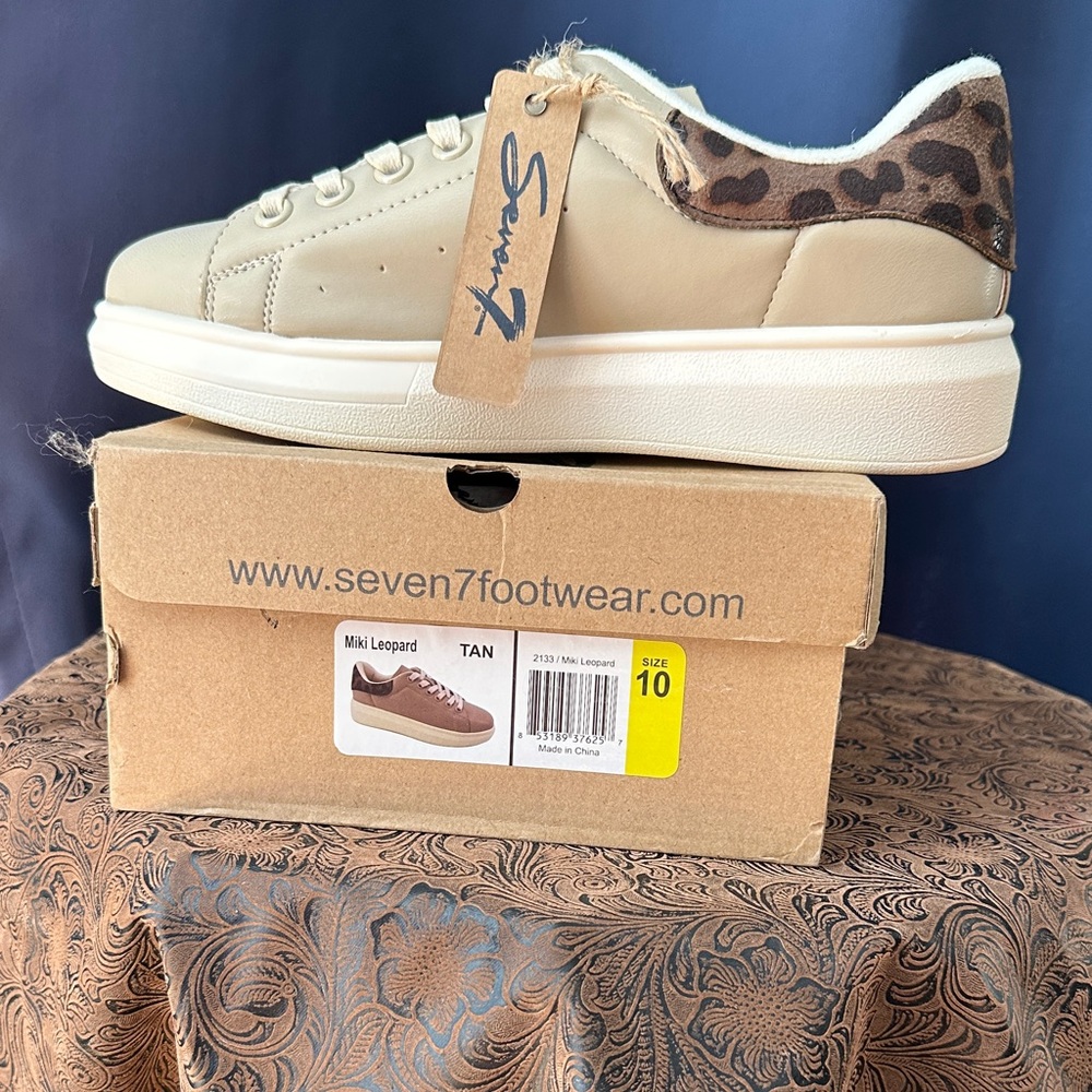 Seven7 Beige Sneakers with Animal Print Detail